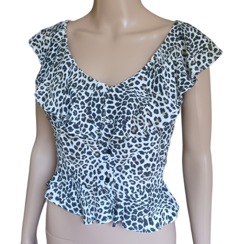Zara Womens Animal Print Sleeveless Crop Top Ruffled Flounced Hem Size XS